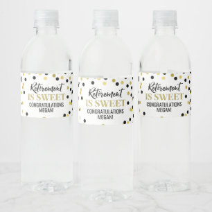 Retirement is sweet Black Gold Confetti Water Bottle Label