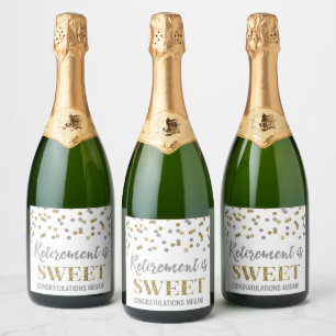Retirement is Sweet Gold Silver Confetti Sparkling Wine Label