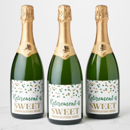 Retirement is Sweet Green Gold Confetti Sparkling Wine Label