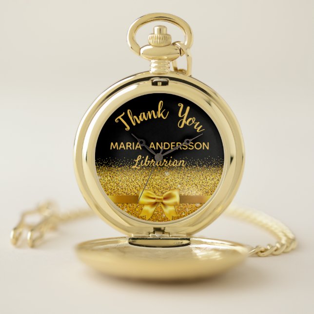 Retirement librarian black gold bow thank you pocket watch (Inside)