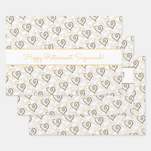 Retirement Linked Heart Pattern Custom Wrapping Paper Sheets (Set)