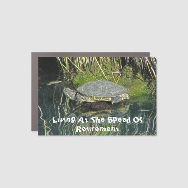 Retirement Living Humor Water Reflection Turtle Car Magnet (Front)
