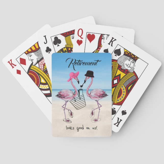 Retirement looks good on us! Flamingo on Beach Poker Cards (Back)