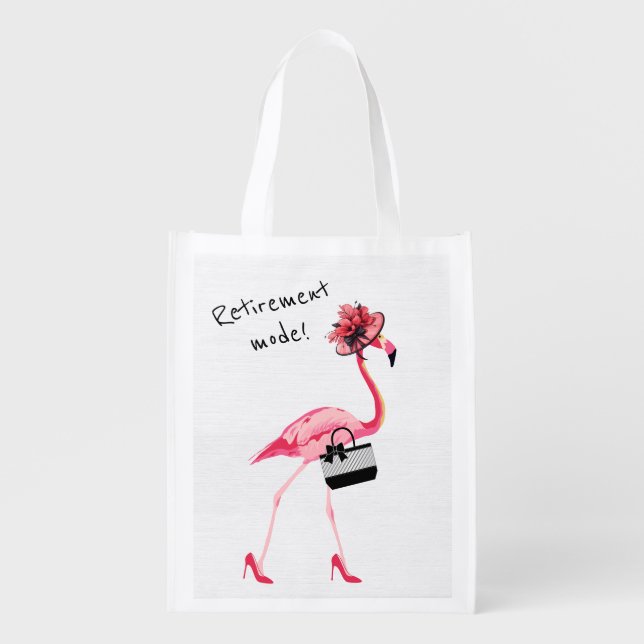 Retirement Mode! Chic Classy Pink Flamingo Grocery Bag (Front)