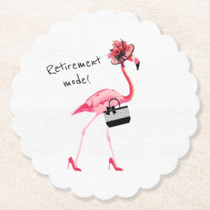 Retirement Mode! Chic Classy Pink Flamingo Paper Coaster