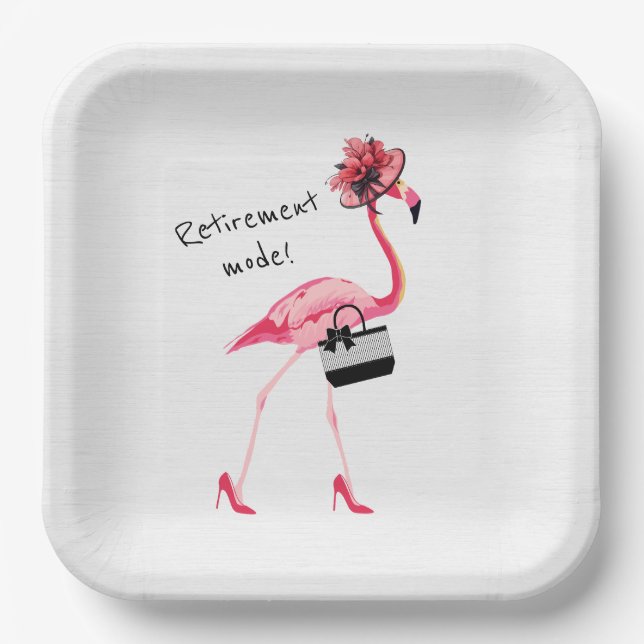 Retirement Mode! Chic Classy Pink Flamingo Paper Plates (Front)