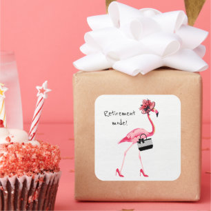 Retirement Mode! Chic Classy Pink Flamingo Square Sticker