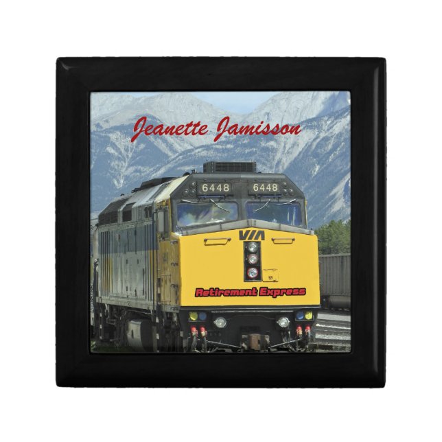 Retirement, Name, Yellow Train, Jewelry or  Keepsake Box (Front)