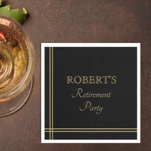 Retirement napkins in black and gold