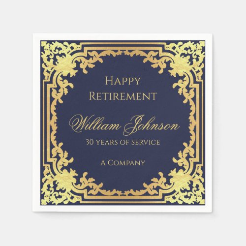 Retirement Navy Blue Elegant Script Faux Gold Foil