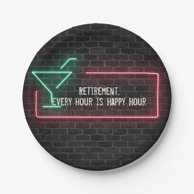 Retirement neon marquee sign on brick paper plates (Front)