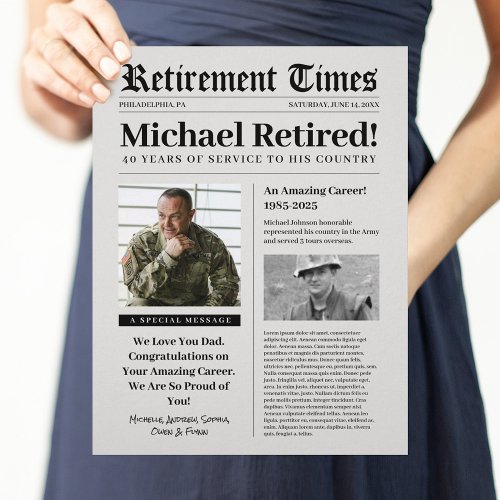 Retirement Newspaper Sign Gift Military  Letterhead