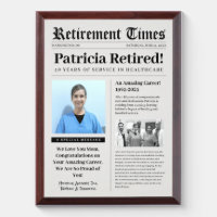 Retirement Newspaper Wood Plaque Gift Healthcare