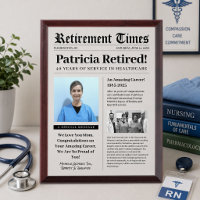 Retirement Newspaper Wood Plaque Gift Healthcare