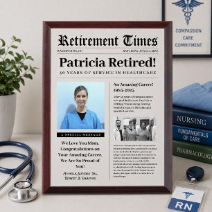 Retirement Newspaper Wood Plaque Gift Healthcare