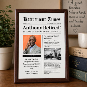 Retirement Newspaper Wood Plaque Gift Teacher