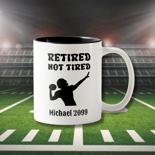 Retirement not Tired American Football Player Two-Tone Coffee Mug (Creator Uploaded)