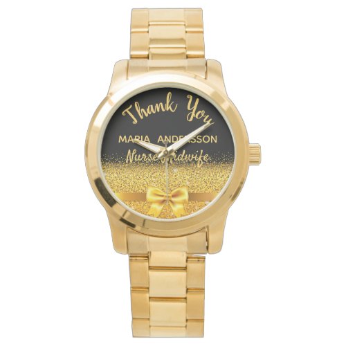 Retirement Nurse Midwife black gold thank you Watch