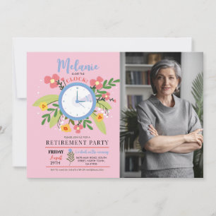 Retirement Off The Clock Women's Floral Fun Photo Invitation
