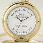 Retirement or Long Service Award Pocket Watch<br><div class="desc">A pocket watch to commemorate a Retirement or Long Service. Personalise to include name,  company or organisation,  and dates. Unique memento of a special achievement. Retirement or Long Service pocket watch. White watch face.</div>