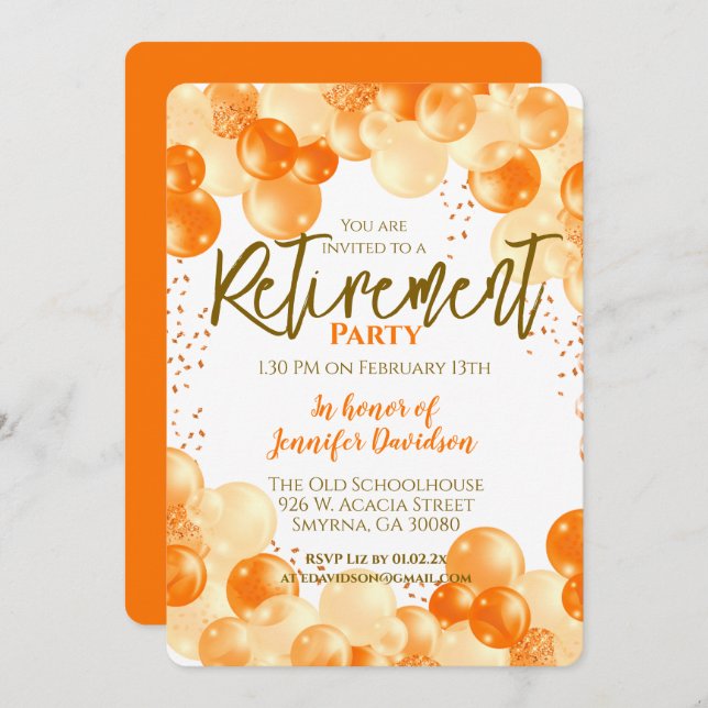 Retirement Orange Balloon Invitation (Front/Back)