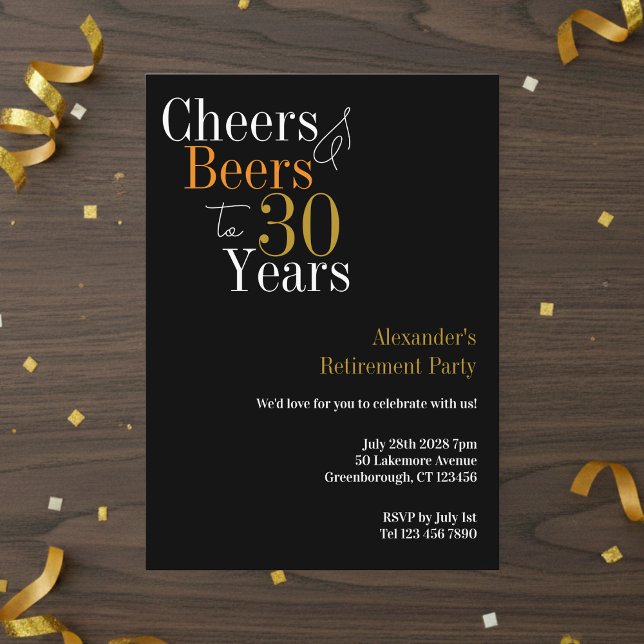 Retirement Party 30 Years Cheers and Beers Invitation (Creator Uploaded)