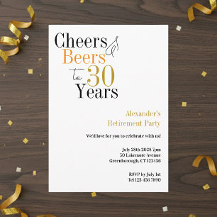 Retirement Party 30 Years Cheers and Beers Minimal Invitation