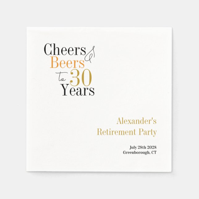 Retirement Party 30 Years Cheers and Beers Minimal Napkins (Front)
