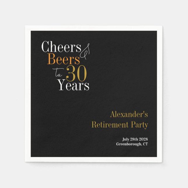 Retirement Party 30 Years Cheers and Beers Napkins (Front)