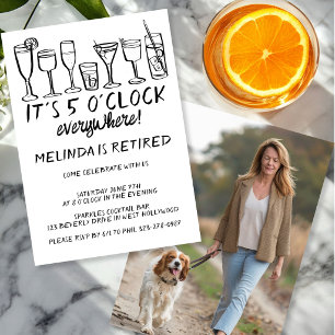 RETIREMENT PARTY 5PM EVERYWHERE Cocktail Drinks Invitation
