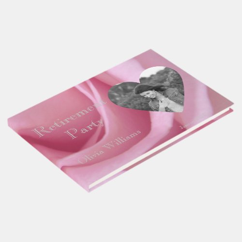 Retirement Party Add Photo Pink Rose Floral Guest Book