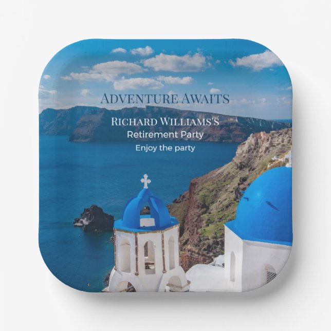 Retirement Party Adventure Awaits Greece Medit Paper Plates (Front)