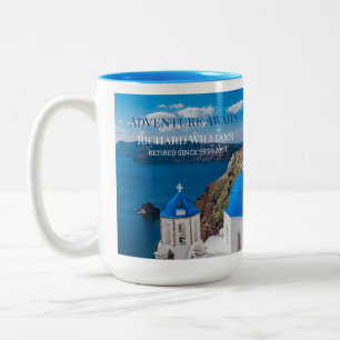 Retirement Party Adventure Awaits Greece Medit Two-Tone Coffee Mug