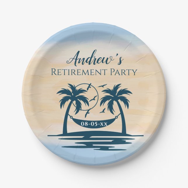 Retirement Party Beach Palm Trees  Paper Plates (Front)