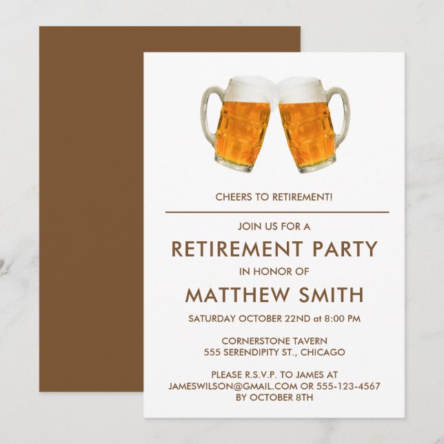Retirement Party Beer Cheers Invitation (Front/Back)