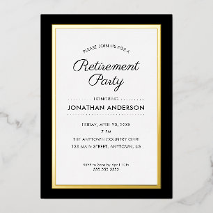 Retirement Party Black and Gold Foil Invitation