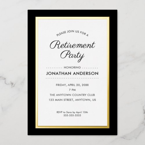 Retirement Party Black and Gold  Foil Invitation