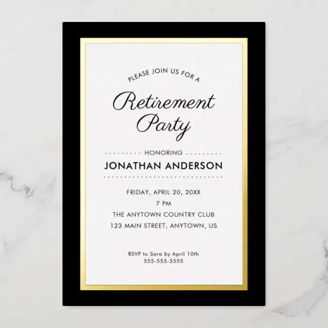 Retirement Party Black and Gold Foil Invitation | Zazzle