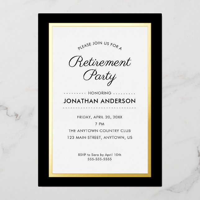 Retirement Party Black and Gold  Foil Invitation (Front)