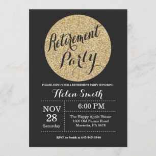 Retirement Party Black and Gold Glitter Invitation