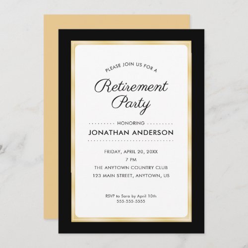 Retirement Party  Black and Gold Invitation