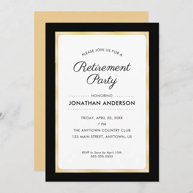 Retirement Party | Black and Gold Invitation | Zazzle