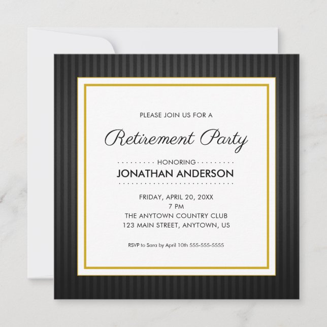 Retirement Party | Black and Gold Invitation (Front)