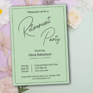 Retirement Party Black And Pale Green Minimalist Invitation