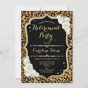 Retirement Party - Black Gold Leopard Print Invitation