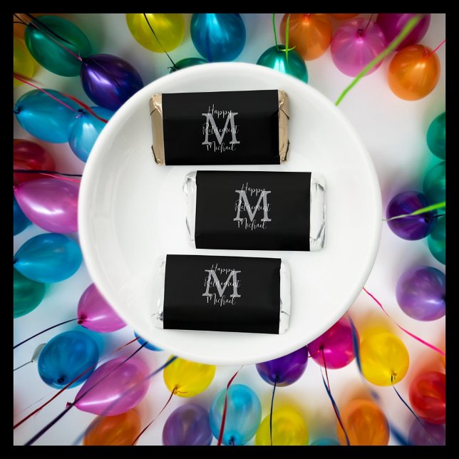 Retirement Party Black Gray Monogram White Name Hershey's Miniatures (Creator Uploaded)