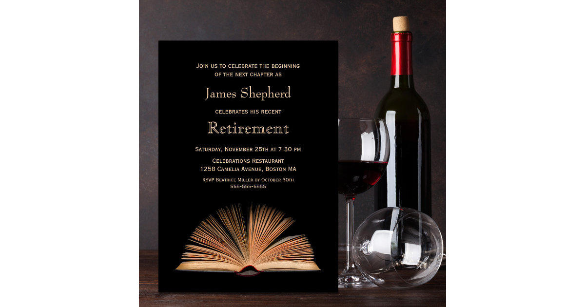 Retirement Party Black Next Chapter Invitation | Zazzle