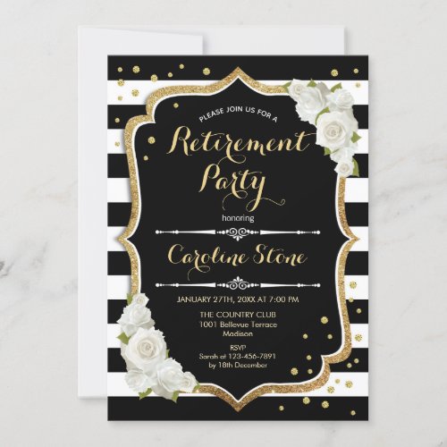 Retirement Party _ Black White Stripes Invitation