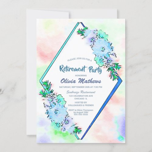 Retirement Party Blue Floral Watercolor Invitation