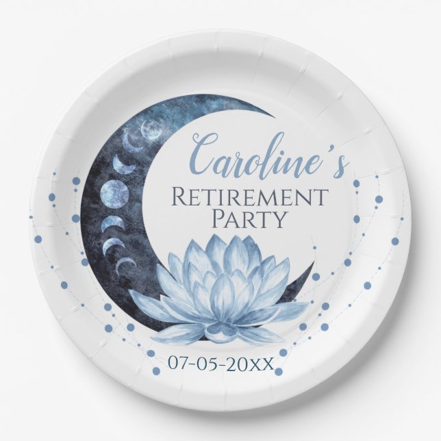 Retirement Party Blue Lotus Flower  Paper Plates (Front)
